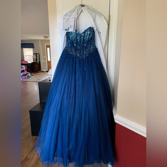 blue spotty dress Blue Ombre A-line Sweetheart Pleats Floor Length Bridesmaid Dress,Prom –  kateprom main image 1